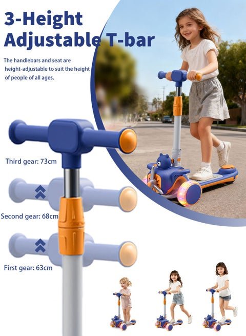 🛴 2-in-1 Kids Bear Ride-On Scooter with Seat & Lights