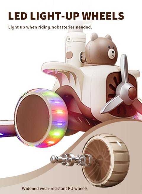 🛴 2-in-1 Kids Bear Ride-On Scooter with Seat & Lights