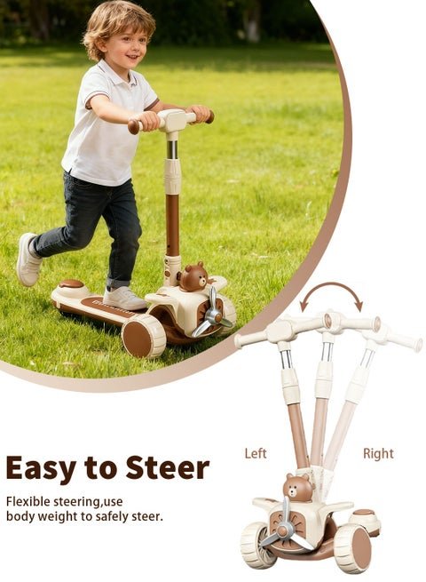 🛴 2-in-1 Kids Bear Ride-On Scooter with Seat & Lights