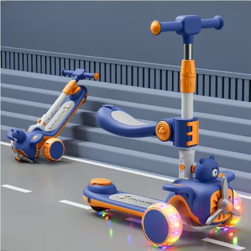 🛴 2-in-1 Kids Bear Ride-On Scooter with Seat & Lights