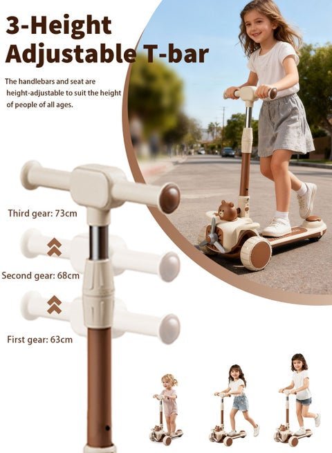🛴 2-in-1 Kids Bear Ride-On Scooter with Seat & Lights