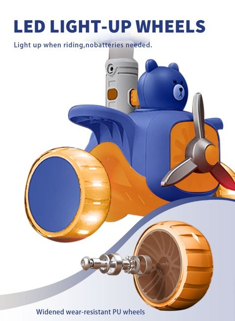🛴 2-in-1 Kids Bear Ride-On Scooter with Seat & Lights