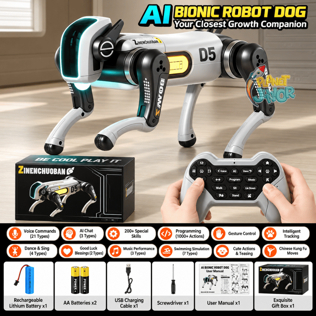AI Smart Bionic Robot Dog – Remote Control Programmable Robot Pet with LED Lights, Music &amp; Stunt Actions