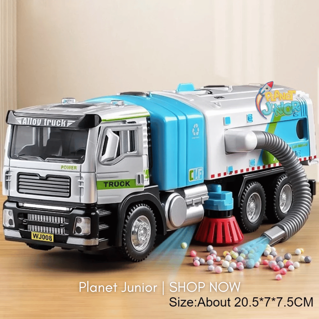 🚛 1:50 Alloy Sweeper Garbage Truck Toy – City Cleaning Vehicle with Rotating Broom, Vacuum &amp; Lights