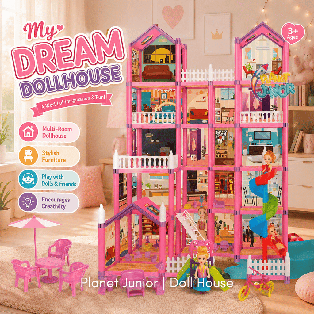 Large Multi-Storey Dream Doll House Playset with Dolls &  Furniture for Kids