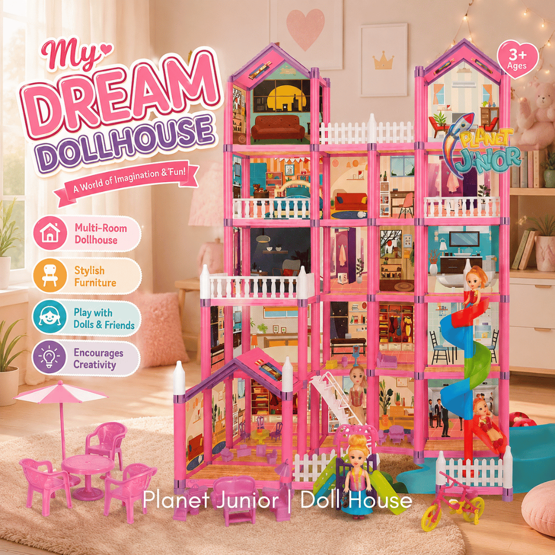 Large Multi-Storey Dream Doll House Playset with Dolls &  Furniture for Kids