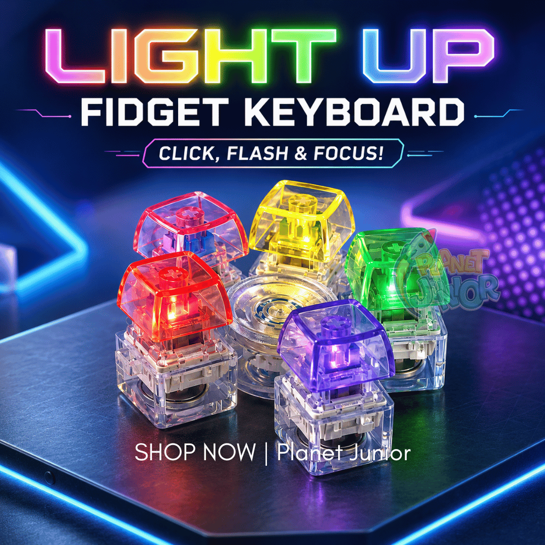 RGB Light-Up Mechanical Keyboard Fidget Spinner – 5-Key Clicker Toy