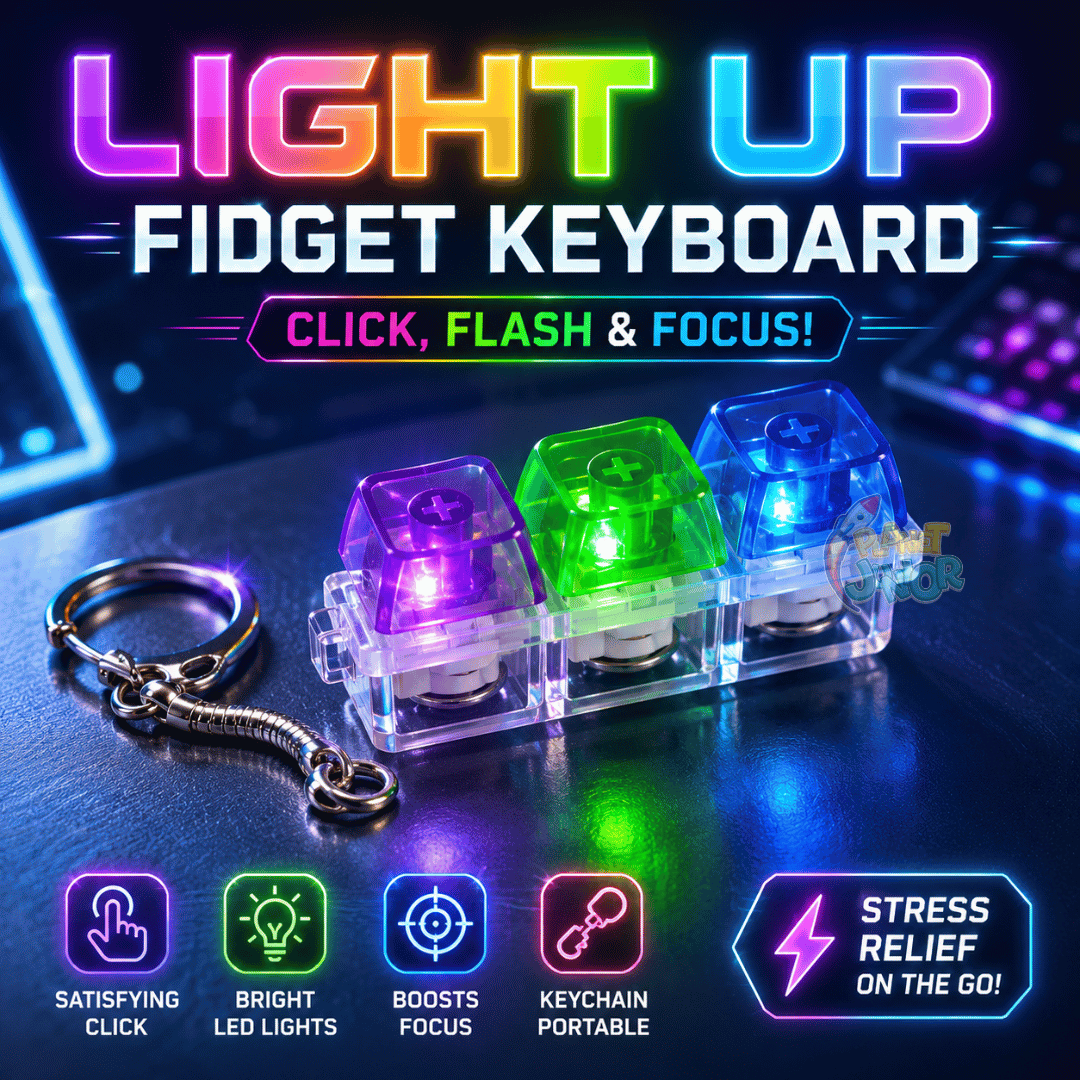 RGB Light-Up Mechanical Keyboard Fidget Keychain – 3-Key Clicker Toy