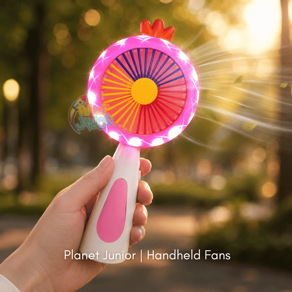 LED Rainbow Mini Handheld Fan – Rechargeable Portable Cooling Fan with Night Light