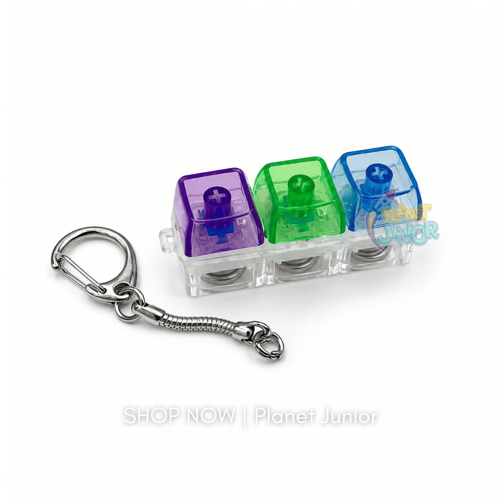 RGB Light-Up Mechanical Keyboard Fidget Keychain – 3-Key Clicker Toy