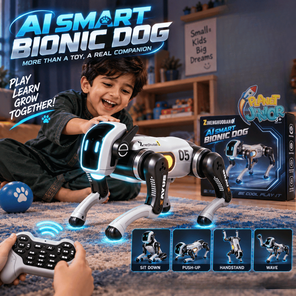 AI Smart Bionic Robot Dog – Remote Control Programmable Robot Pet with LED Lights, Music &amp; Stunt Actions