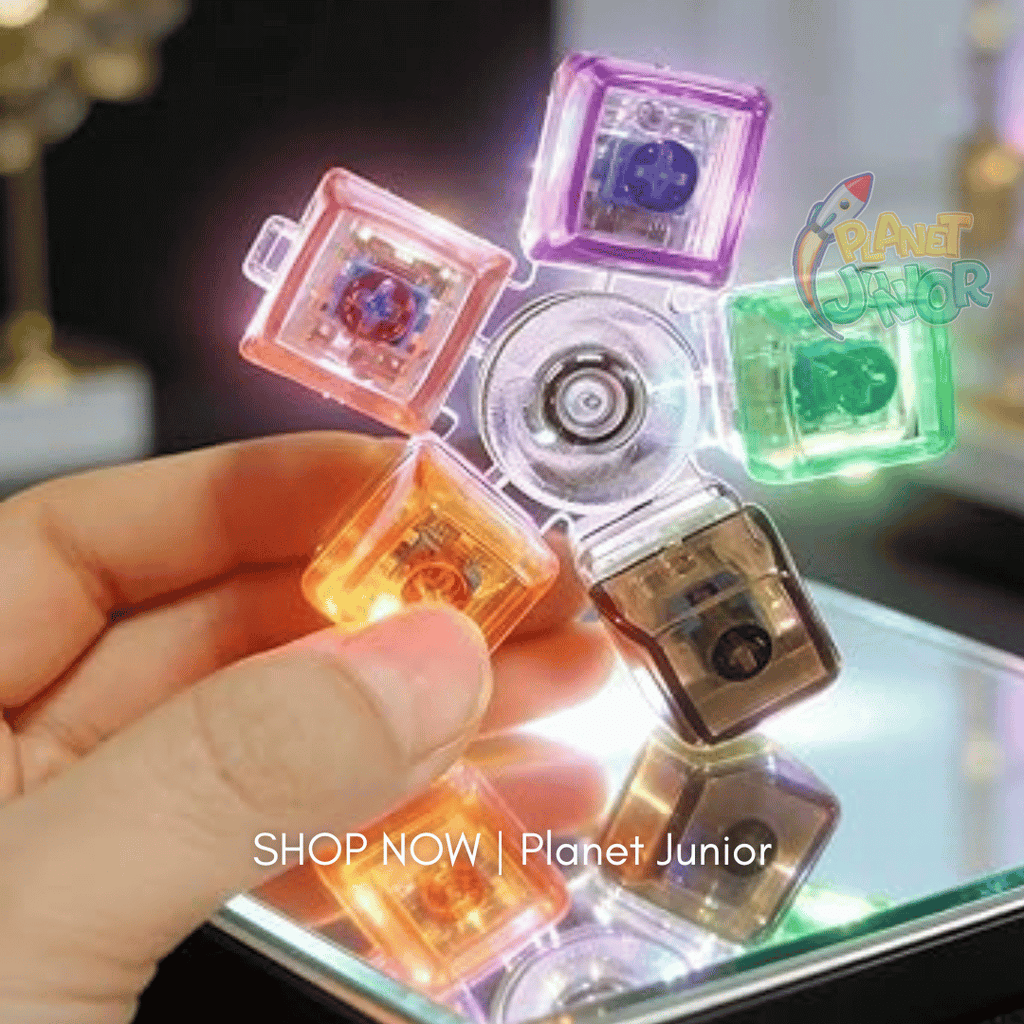RGB Light-Up Mechanical Keyboard Fidget Spinner – 5-Key Clicker Toy