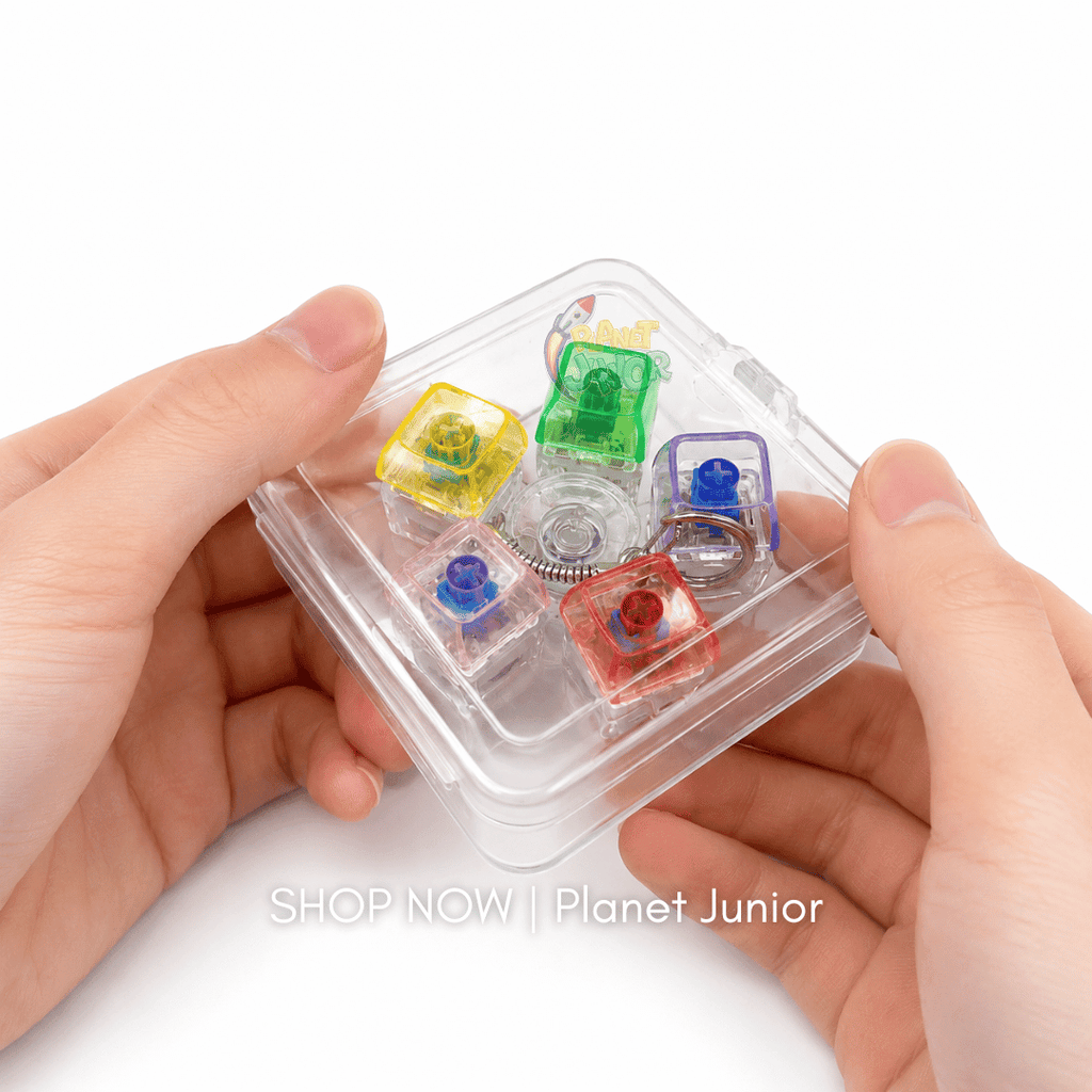 RGB Light-Up Mechanical Keyboard Fidget Spinner – 5-Key Clicker Toy