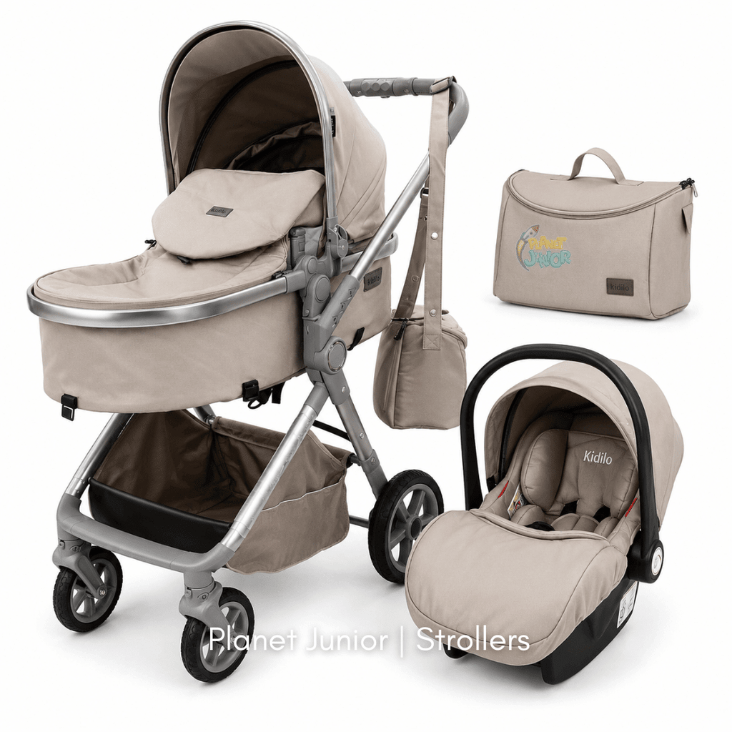 Kidilo Luxury 3-in-1 Baby Stroller, Car Seat & Mommy Bag Travel System