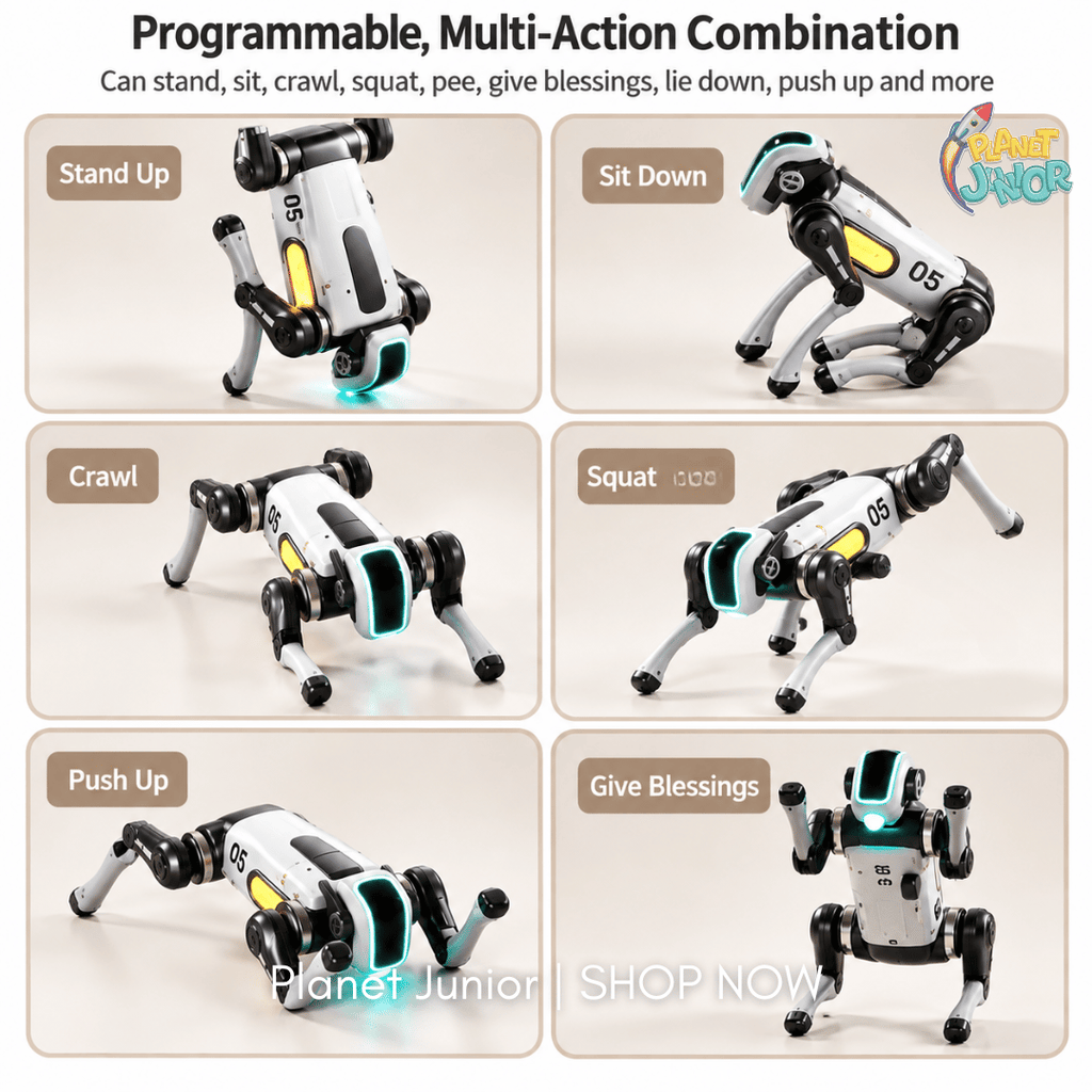 AI Smart Bionic Robot Dog – Remote Control Programmable Robot Pet with LED Lights, Music &amp; Stunt Actions