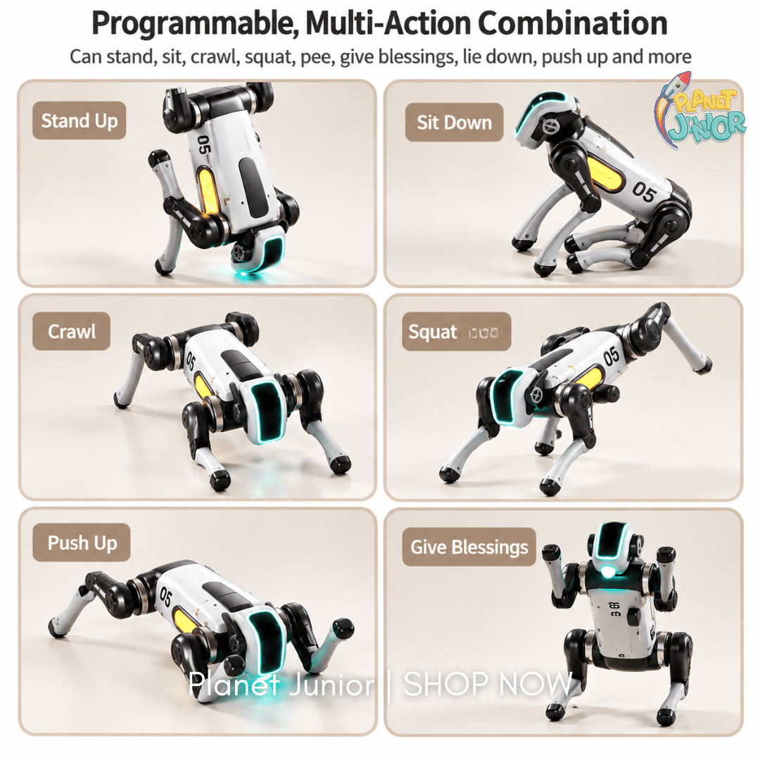 AI Smart Bionic Robot Dog – Remote Control Programmable Robot Pet with LED Lights, Music &amp; Stunt Actions