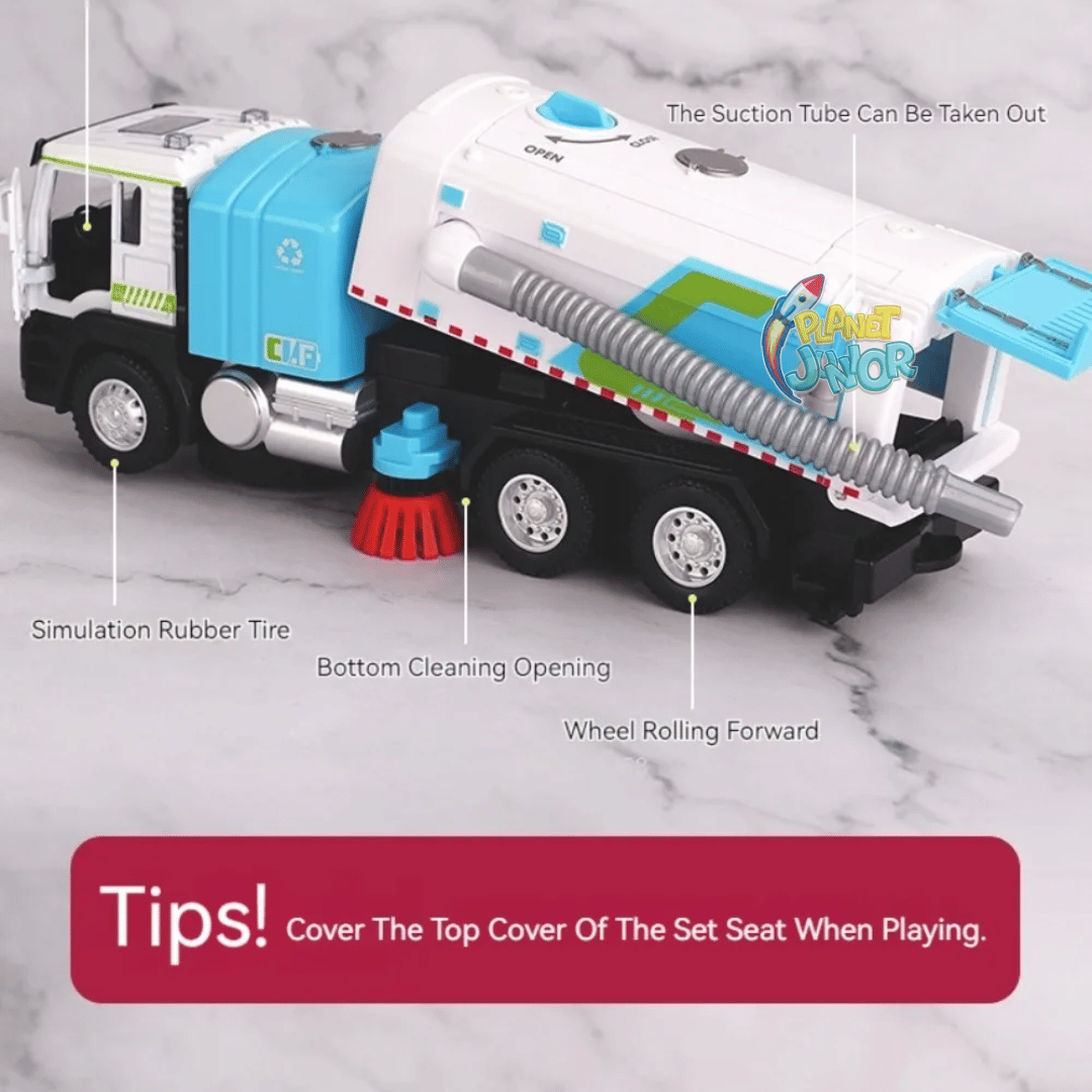 🚛 1:50 Alloy Sweeper Garbage Truck Toy – City Cleaning Vehicle with Rotating Broom, Vacuum &amp; Lights