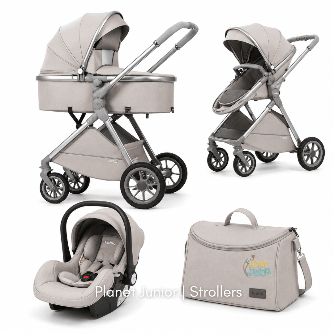 Kidilo Luxury 3-in-1 Baby Stroller, Car Seat & Mommy Bag Travel System