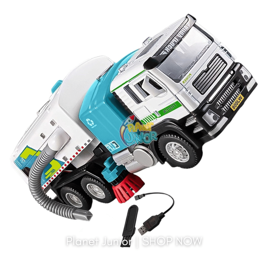 🚛 1:50 Alloy Sweeper Garbage Truck Toy – City Cleaning Vehicle with Rotating Broom, Vacuum &amp; Lights