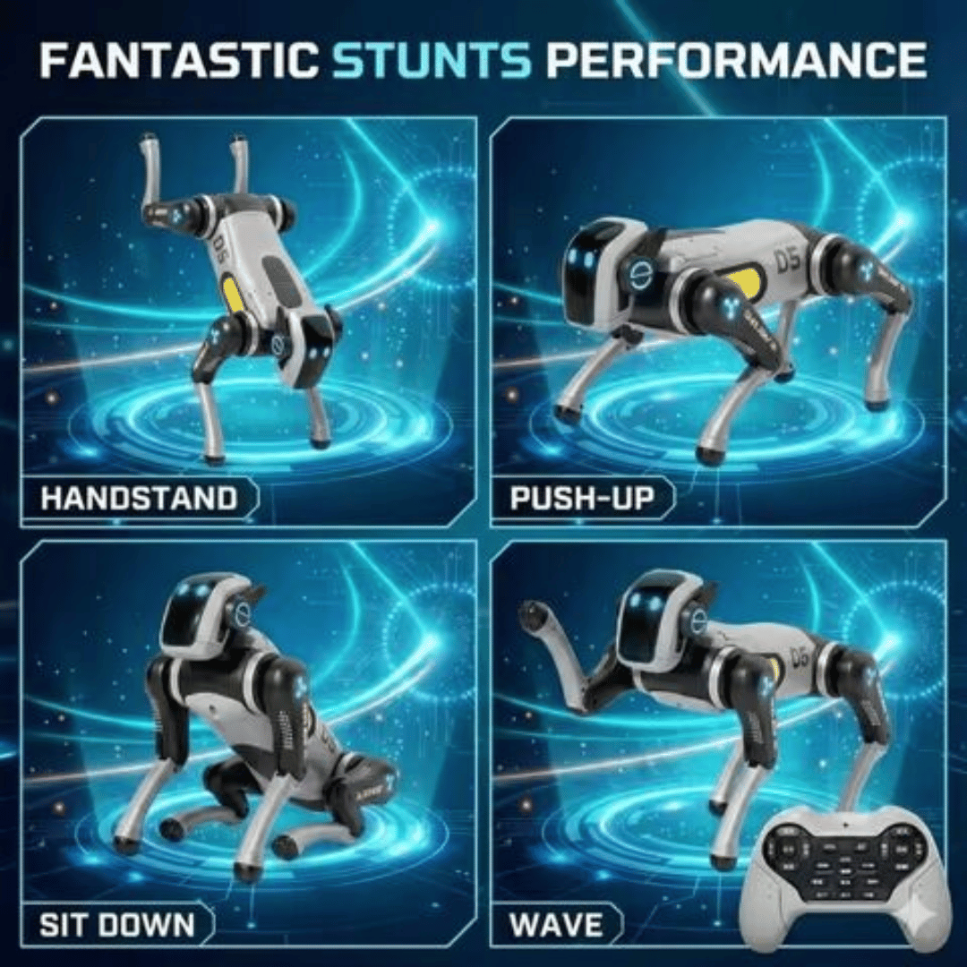 AI Smart Bionic Robot Dog – Remote Control Programmable Robot Pet with LED Lights, Music &amp; Stunt Actions