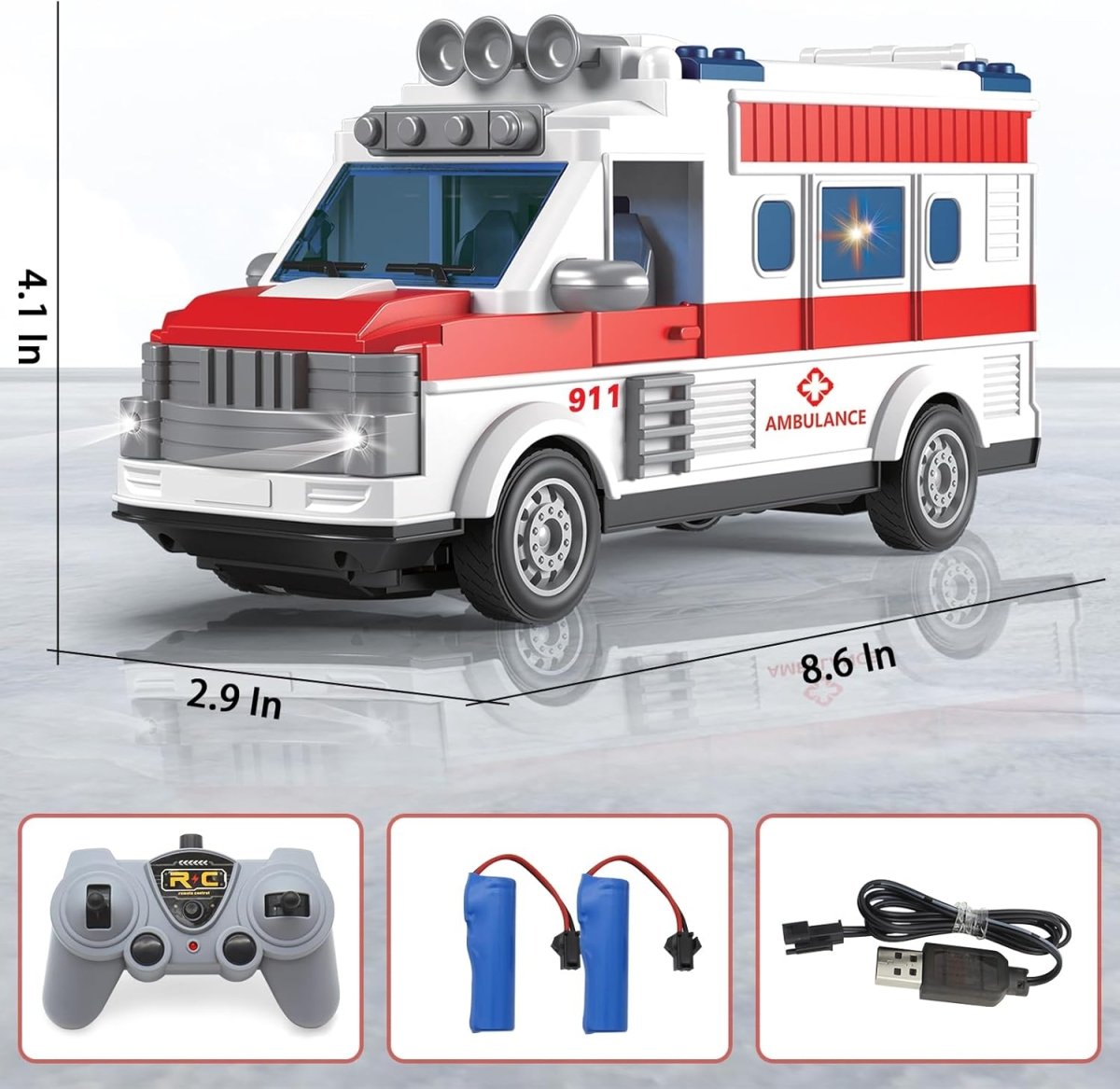 2.4G Remote Control Ambulance – Flashing Lights & Rescue Sound Emergency Truck for Kids