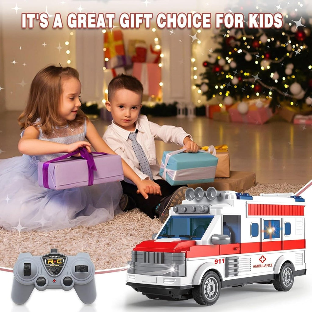 2.4G Remote Control Ambulance – Flashing Lights & Rescue Sound Emergency Truck for Kids
