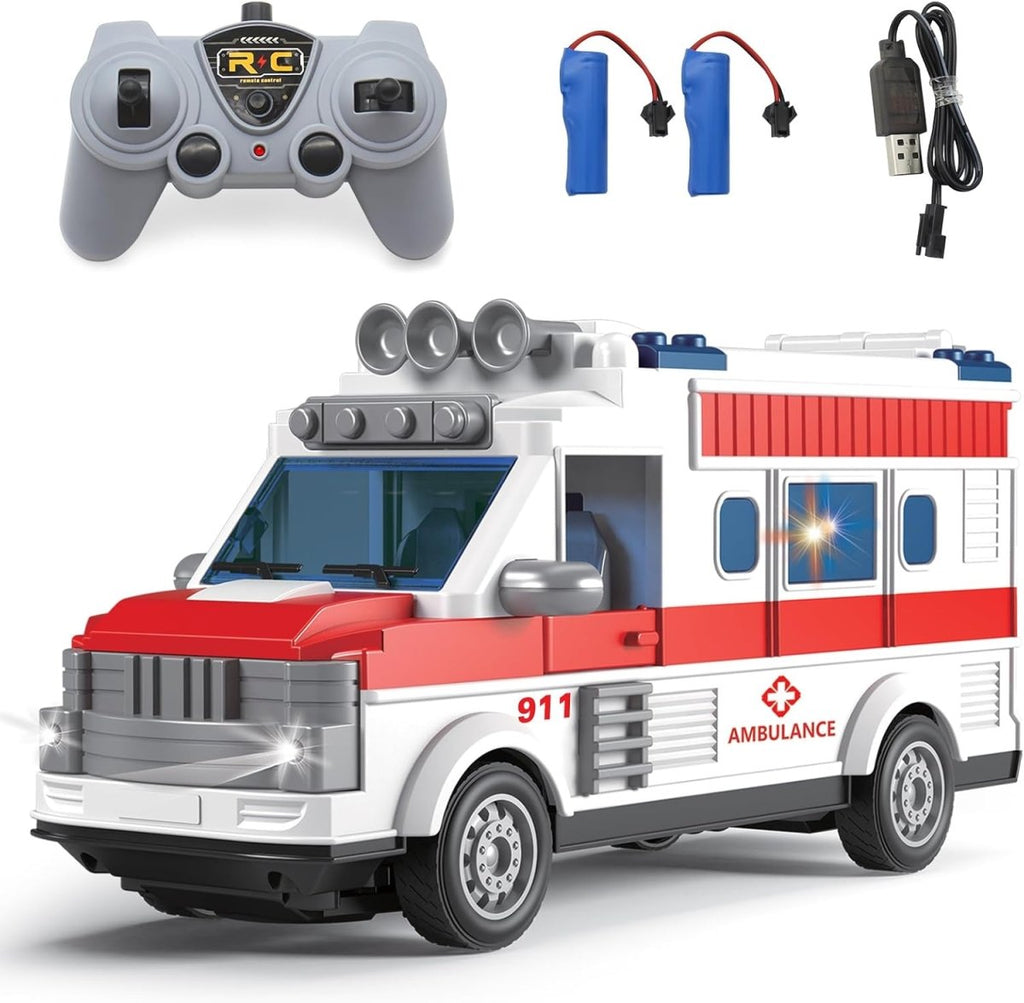 2.4G Remote Control Ambulance – Flashing Lights & Rescue Sound Emergency Truck for Kids