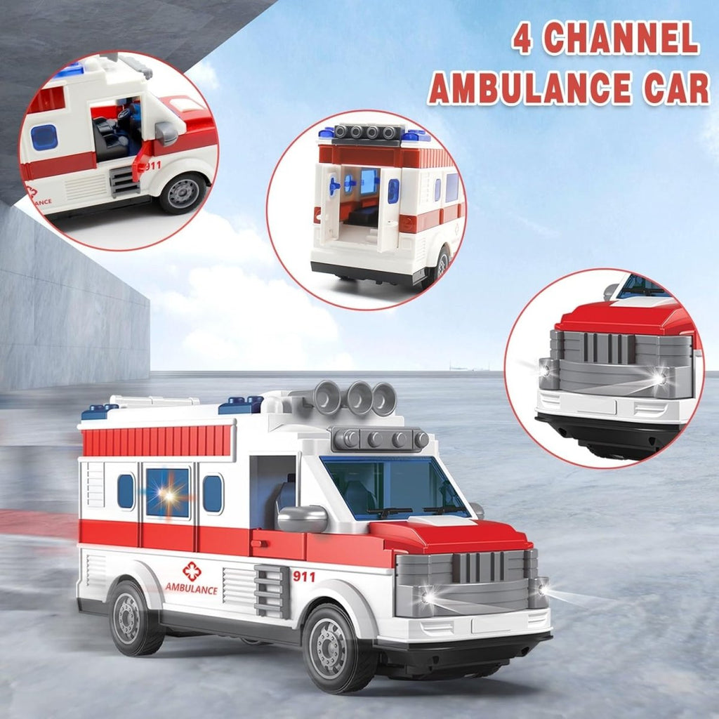 2.4G Remote Control Ambulance – Flashing Lights & Rescue Sound Emergency Truck for Kids