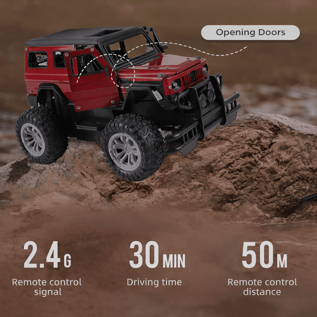 2.4GHz Off-Road Metal Body Remote Control Rock Crawler Jeep with Opening Doors & All-Terrain Tires
