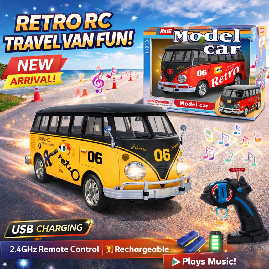 2.4GHz RC Retro Travel Van – Color Plated Light Remote Control Car