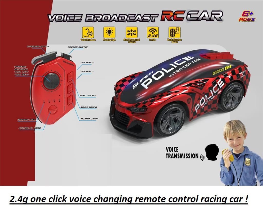 2.4GHz RC Voice Enabled Police Car – Flashing Lights Patrol Interceptor