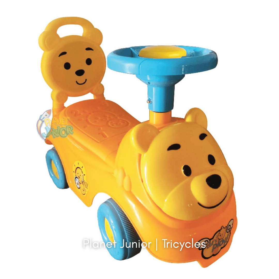 🐻 Cute Pooh Bear-Themed Kids Push Ride-On Car with Steering Wheel & Backrest
