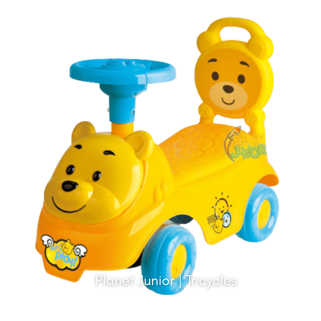 🐻 Cute Pooh Bear-Themed Kids Push Ride-On Car with Steering Wheel & Backrest