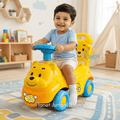 🐻 Cute Pooh Bear-Themed Kids Push Ride-On Car with Steering Wheel & Backrest