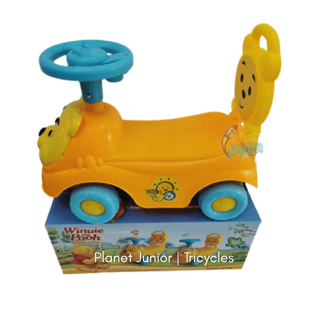 🐻 Cute Pooh Bear-Themed Kids Push Ride-On Car with Steering Wheel & Backrest
