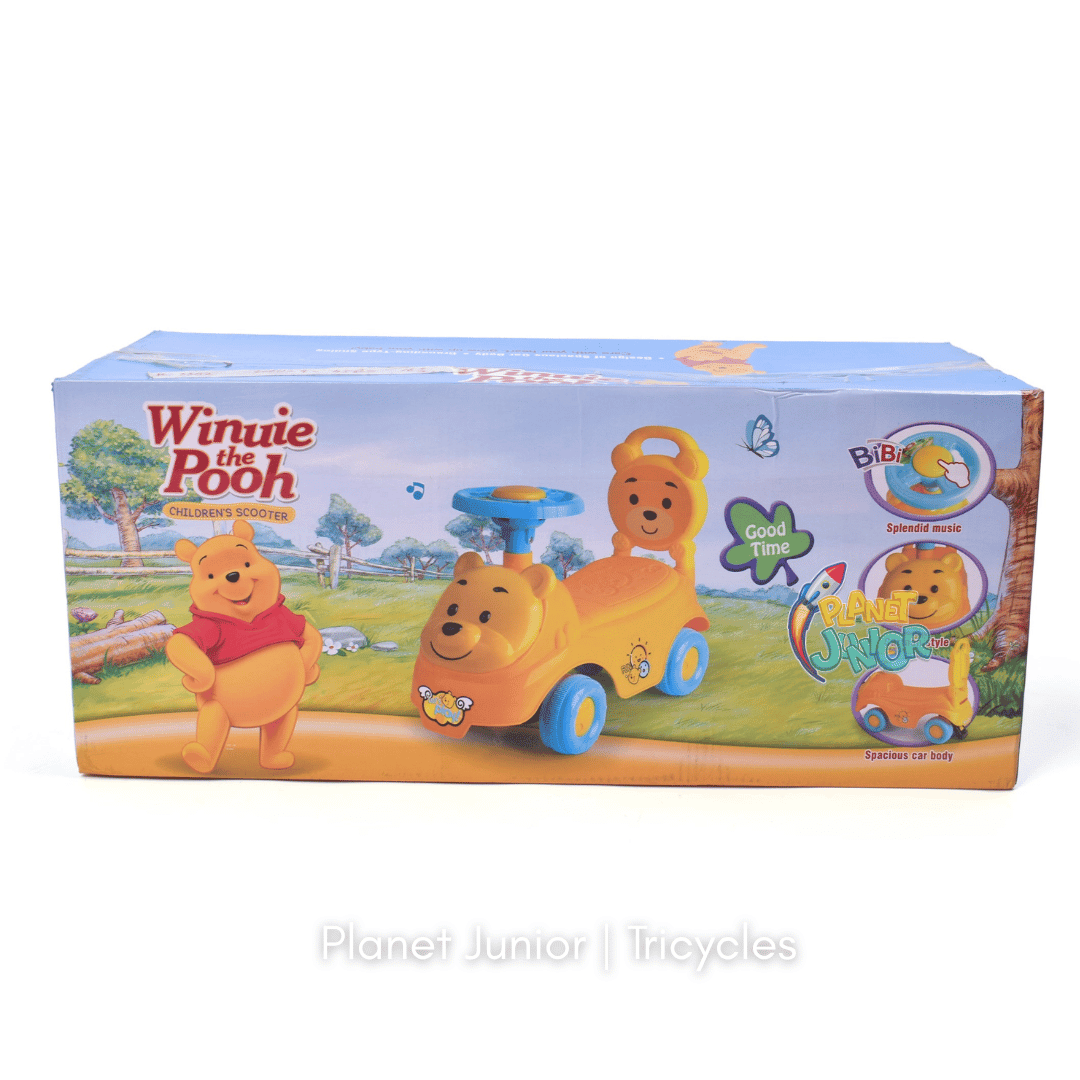 🐻 Cute Pooh Bear-Themed Kids Push Ride-On Car with Steering Wheel & Backrest