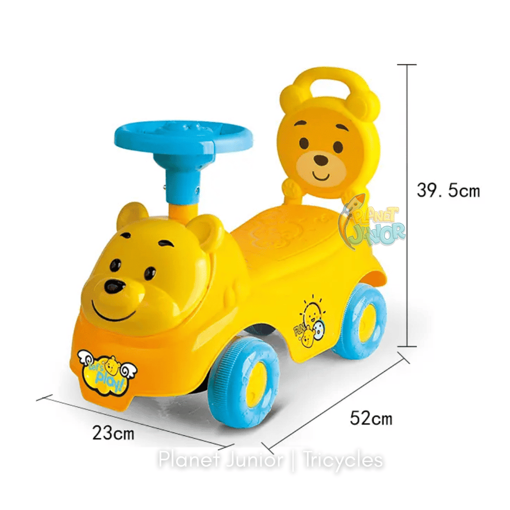 🐻 Cute Pooh Bear-Themed Kids Push Ride-On Car with Steering Wheel & Backrest
