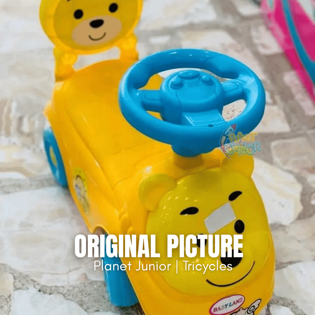 🐻 Cute Pooh Bear-Themed Kids Push Ride-On Car with Steering Wheel & Backrest