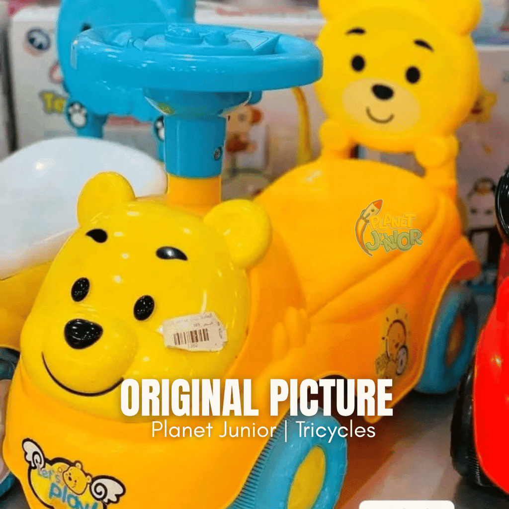 🐻 Cute Pooh Bear-Themed Kids Push Ride-On Car with Steering Wheel & Backrest
