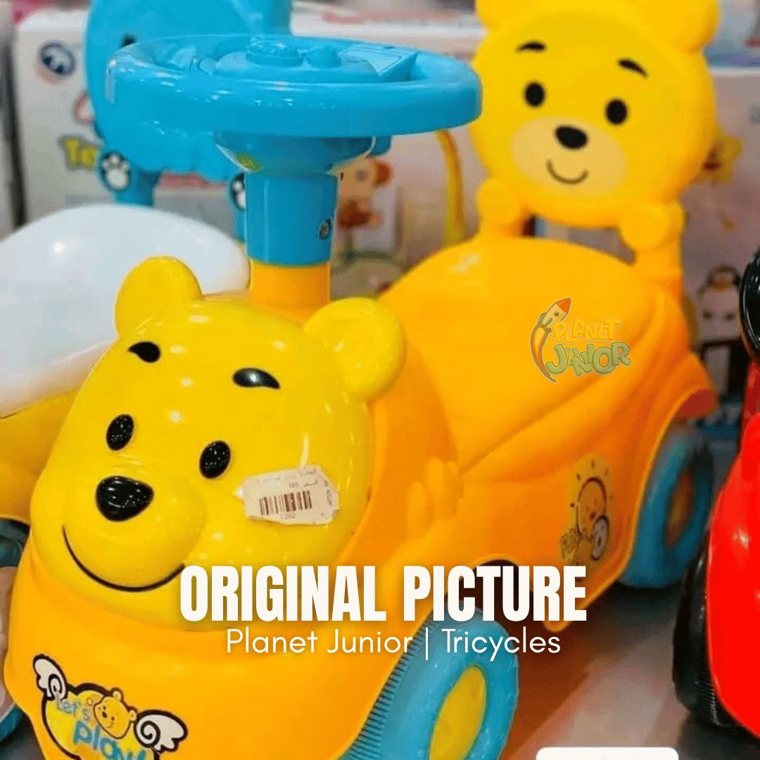 🐻 Cute Pooh Bear-Themed Kids Push Ride-On Car with Steering Wheel & Backrest