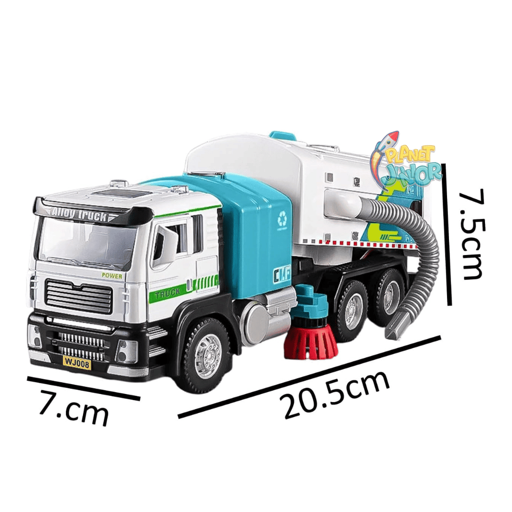 🚛 1:50 Alloy Sweeper Garbage Truck Toy – City Cleaning Vehicle with Rotating Broom, Vacuum &amp; Lights