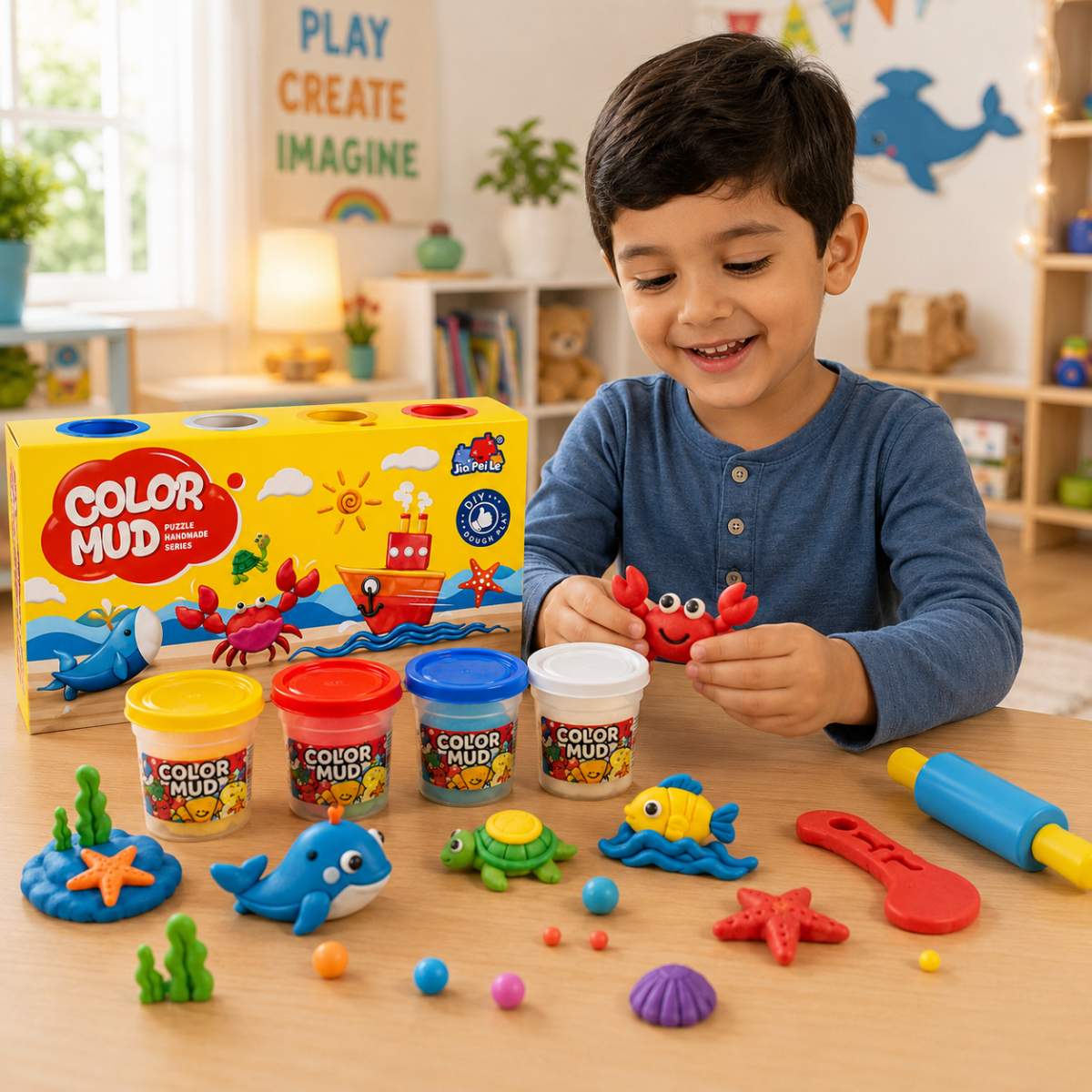 Color Mud Soft Slime Play Dough Set – 4 Color Stretchy Sensory Dough Cups for Kids