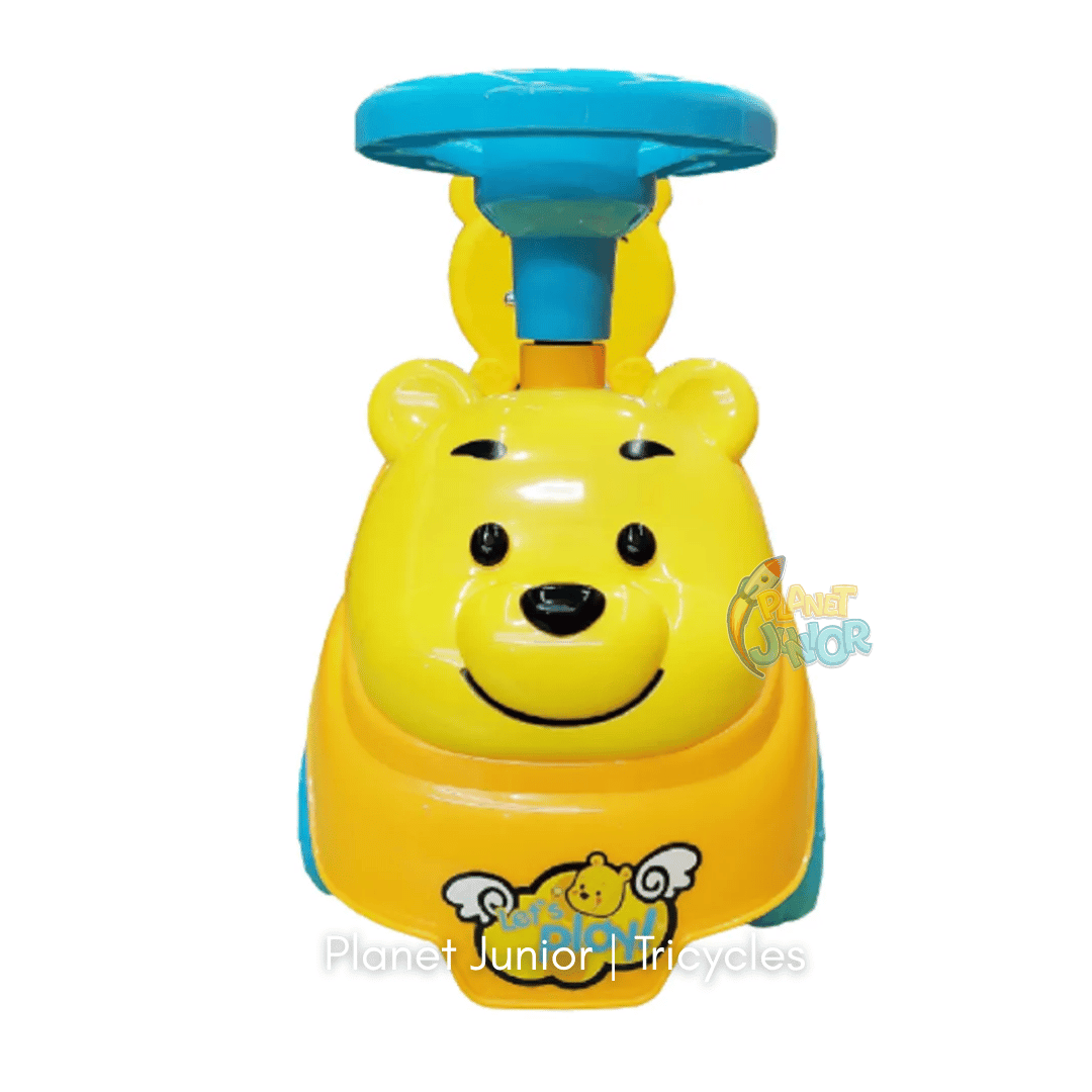 🐻 Cute Pooh Bear-Themed Kids Push Ride-On Car with Steering Wheel & Backrest