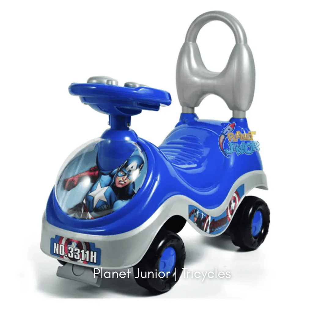 🛡️ Captain America-Themed Kids Push Ride-On Car with Steering Wheel & Backrest