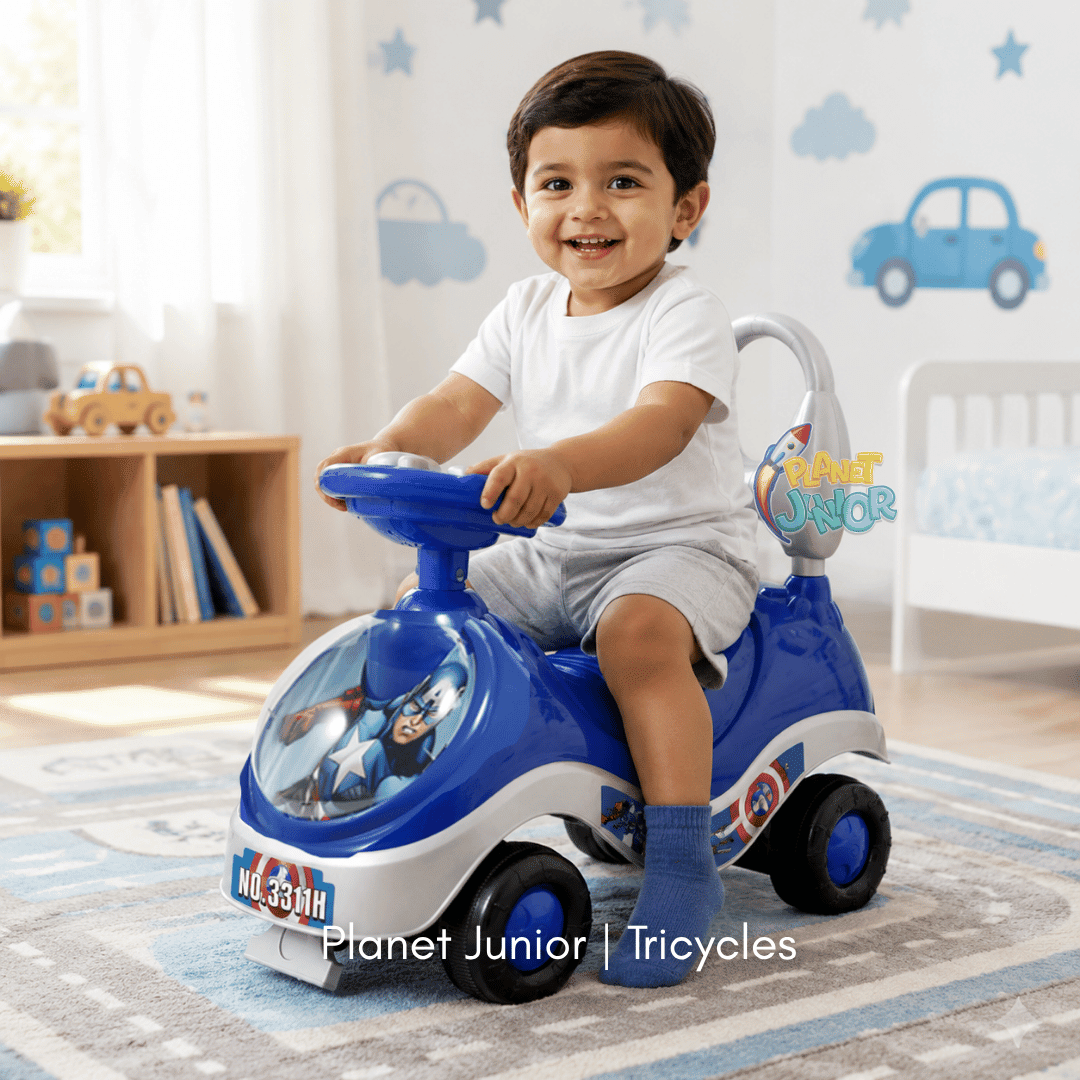 🛡️ Captain America-Themed Kids Push Ride-On Car with Steering Wheel & Backrest