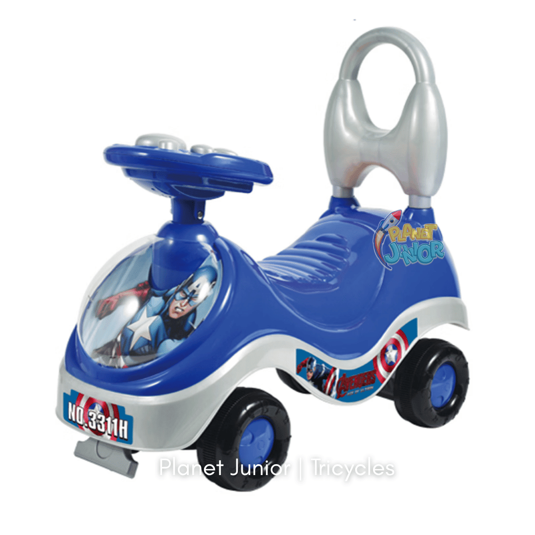🛡️ Captain America-Themed Kids Push Ride-On Car with Steering Wheel & Backrest