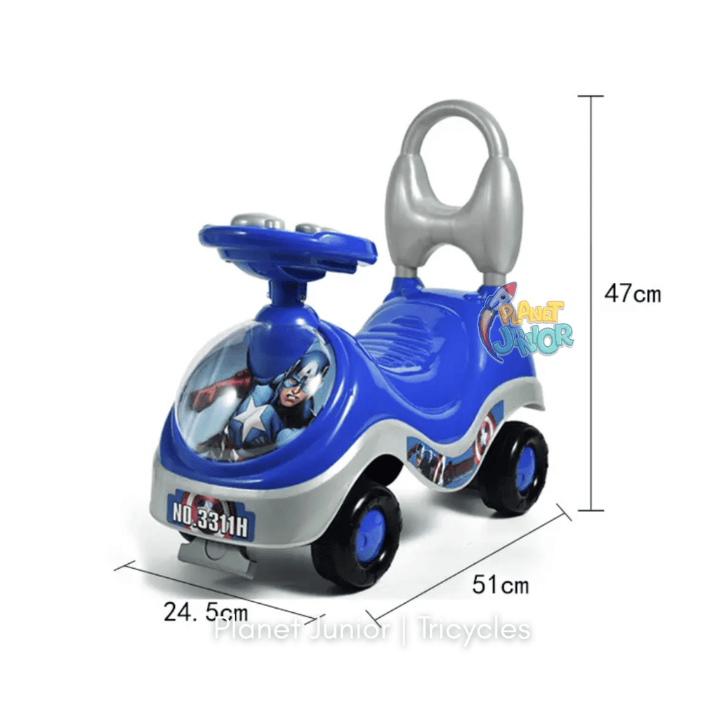 🛡️ Captain America-Themed Kids Push Ride-On Car with Steering Wheel & Backrest