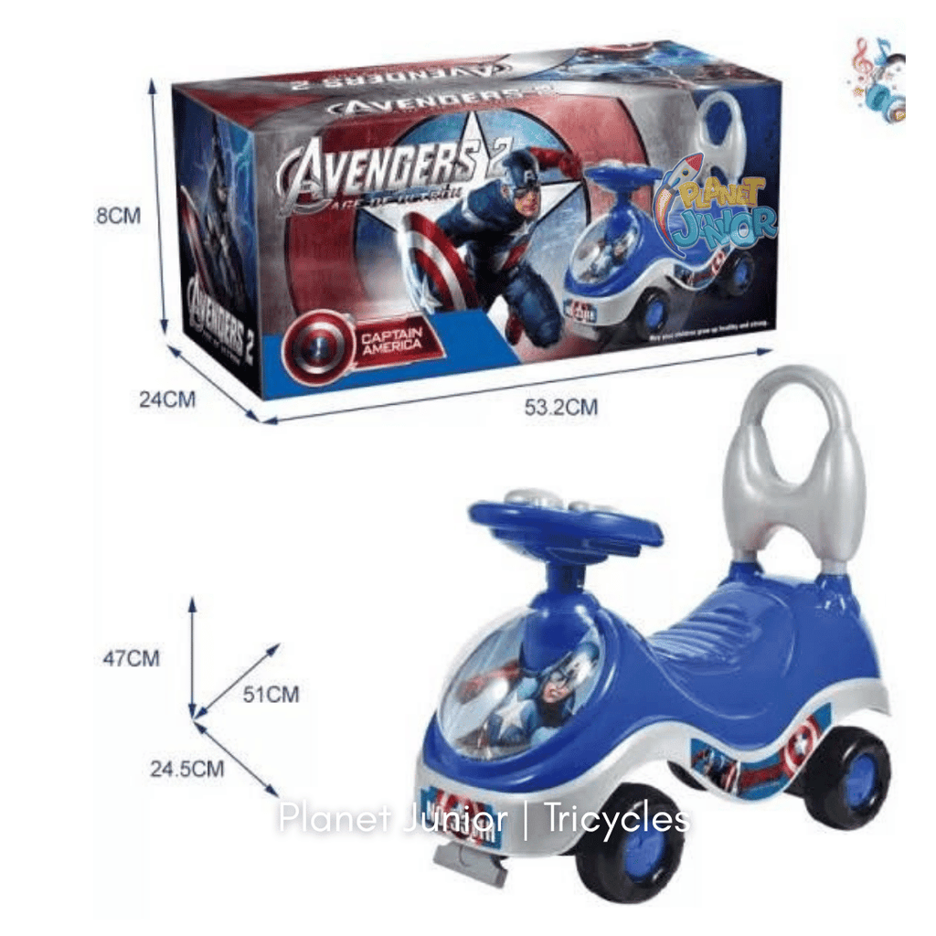 🛡️ Captain America-Themed Kids Push Ride-On Car with Steering Wheel & Backrest