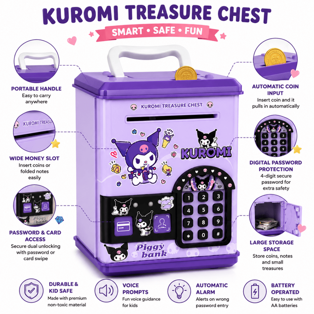 Cute Kuromi Piggy Bank with Password Lock, Electronic Keypad & Coin Saving Storage