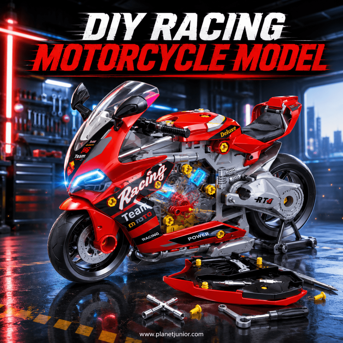 2-in-1 Take-Apart Motorcycle Workshop Building Set